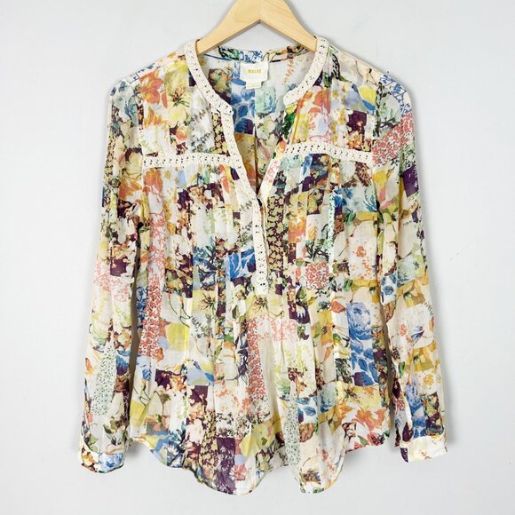 Anthropologie Tops - Anthropologie Maeve Floral Pullover Top Crochet Trim Boho Size 6 Women's
